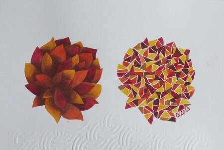 "Trencadis en fleurs 3", water color on paper,  6,25x9 in, January 2024