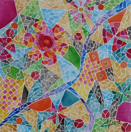 "Trencadis", aquarelle, 12x12 cm, janvier 2012 (vendu)