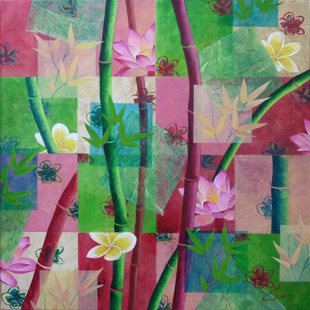 "Trimakasih", acrylique et collages sur toile, 60x60 cm, mars 2012 (vendu)